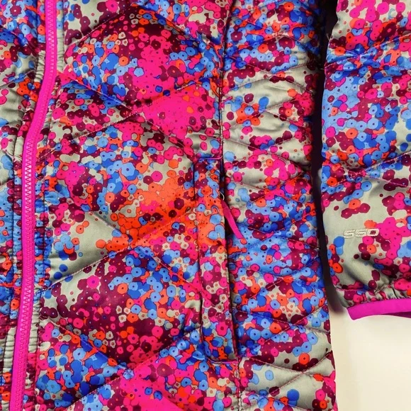 North Face 550 Goose Down Foral Puffer Big Girls Winter Coat Jacket Size XL /18 - Picture 13 of 14